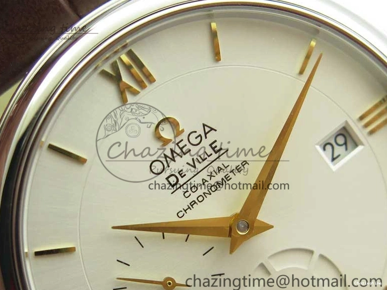 0110 Affordable De Ville Prestige Real PR SS ZF 1:1  Best Edition White Dial YG Markers Brown Leather Strap MIYOTA 7899